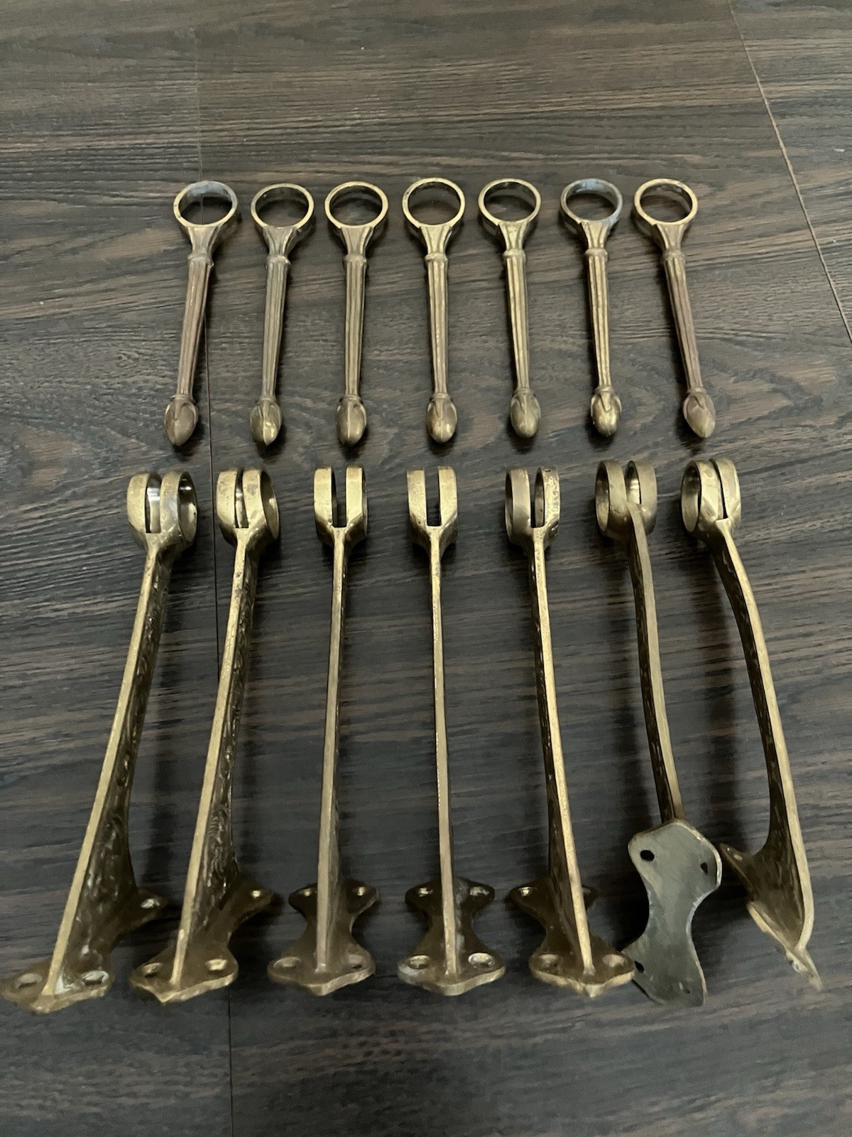 Antique Victorian Style Aged Brass Bar Footrest Brackets Set of 7