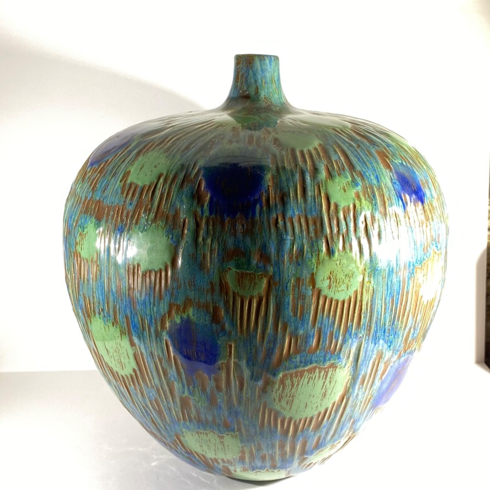 Vintage Ceramic Peacock Statement Vase 12"