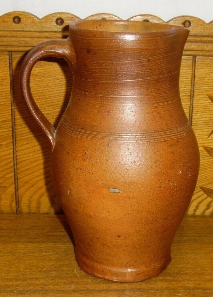 Old Deerx Belgium Redware / Stoneware PItcher - 9"