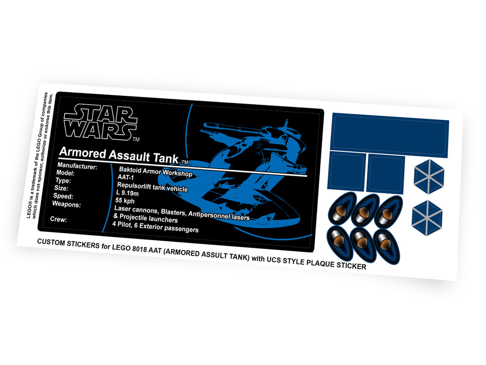 Custom Stickers for Star Wars Set 8018 AAT-1 AAT model toy displays