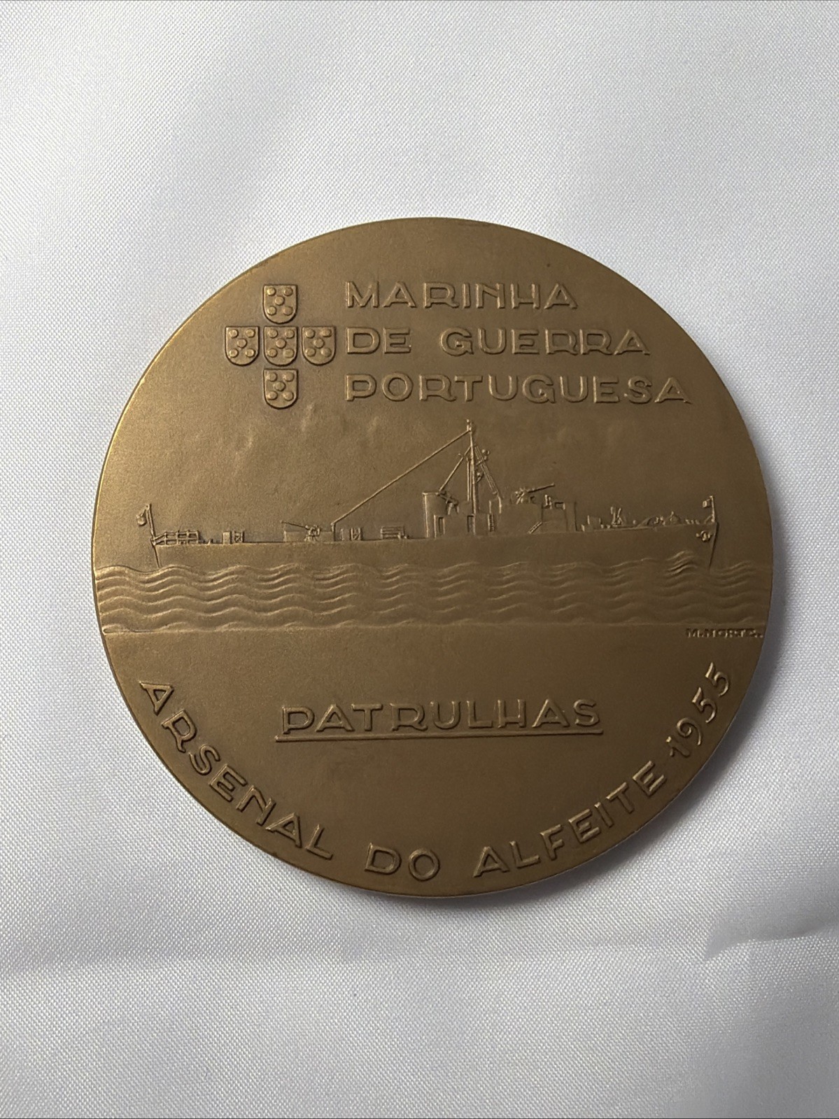 Portugal Naval Patrols Arsenal Do Alfeite 1955 Medal Battleship Sea Goddess 75mm