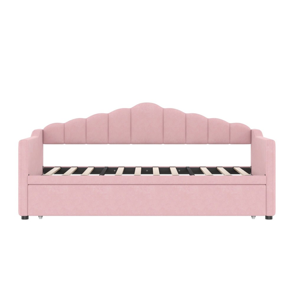 Twin Size Daybed Upholstered Bed Frame Sofa Bed w/ Pull Out Trundle & USB Port
