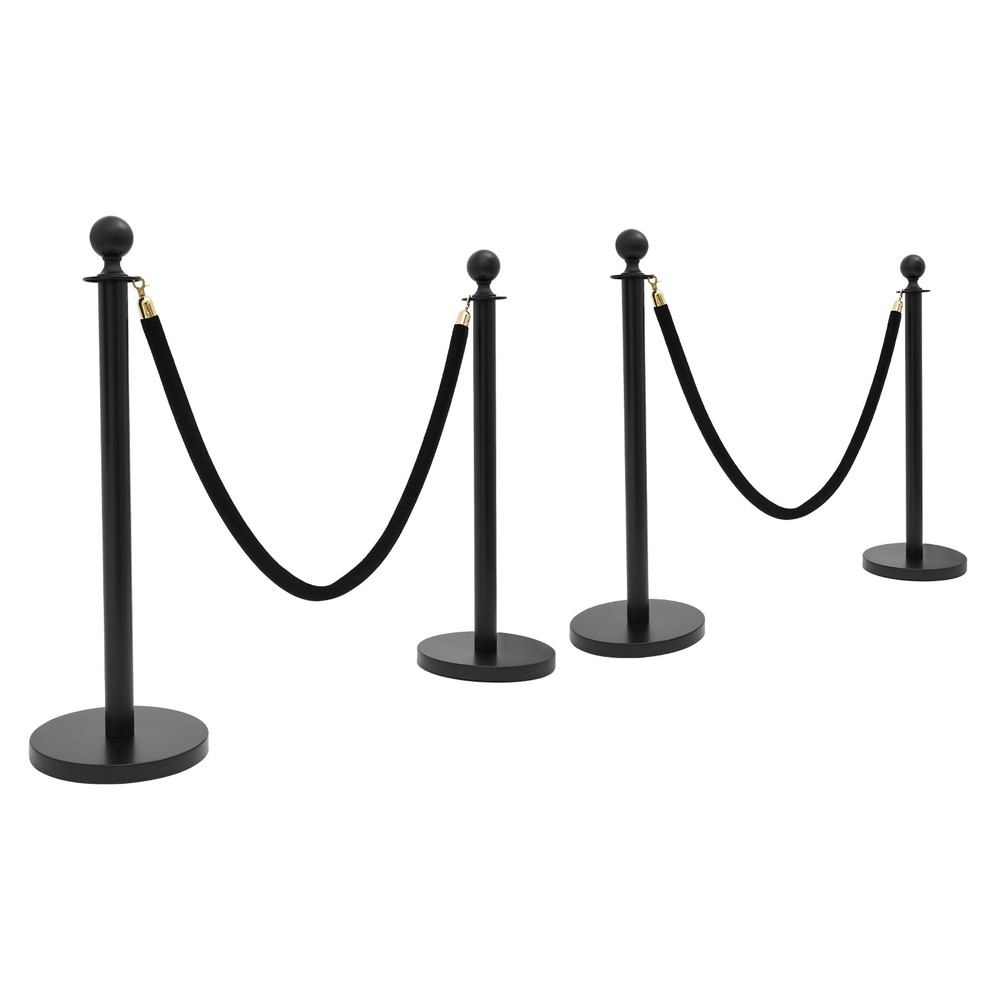 4 PCS Black Stanchion Posts Crowd Control Barriers Pole Post Set with Ball Top