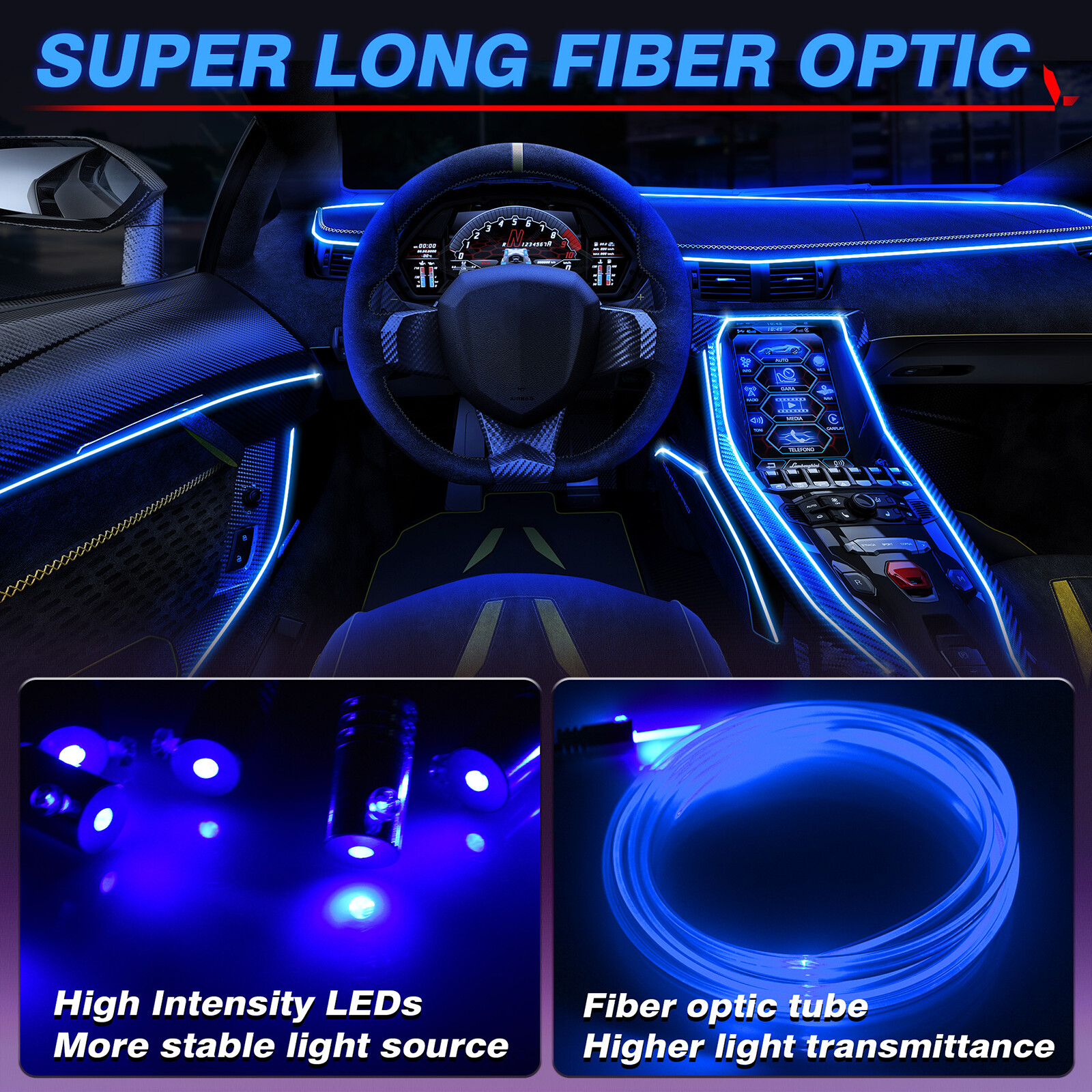 10M RGB 8 LED Car Interior Ambient Guide Light Strip Decor Atmosphere Door Light