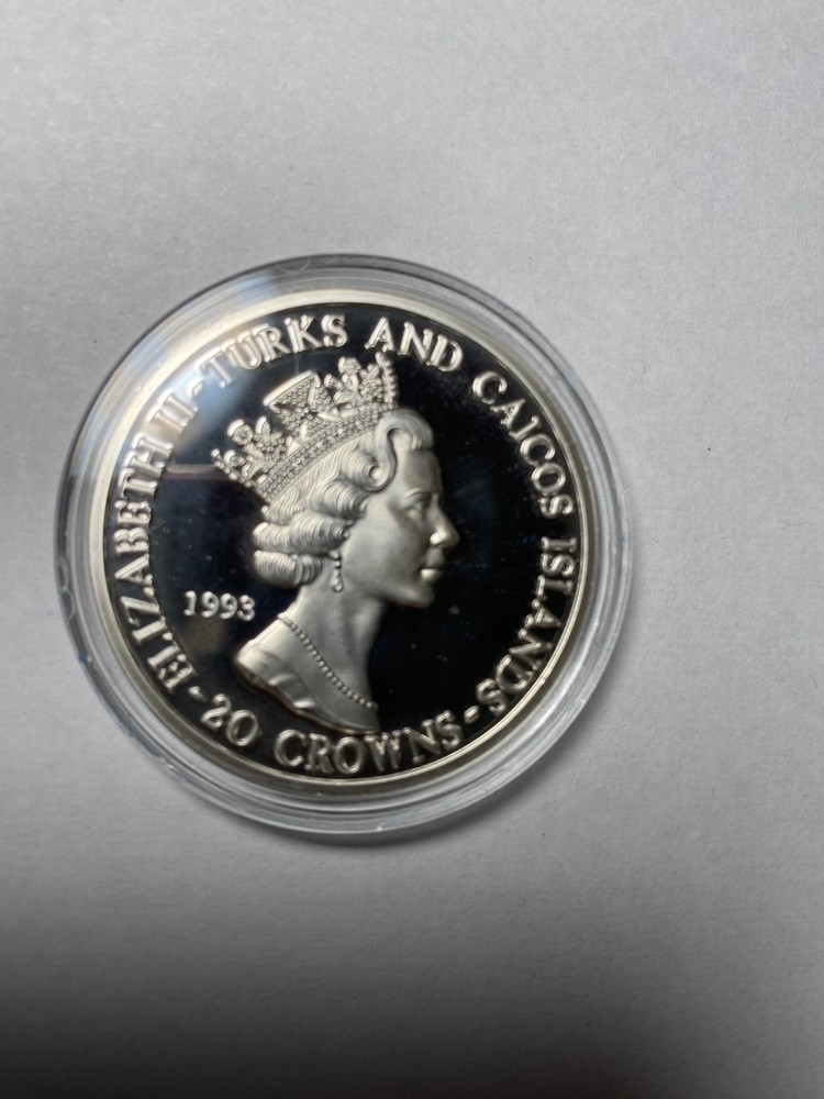 TURKS and CAICOS 20 crowns 1993 SILVER PROOF