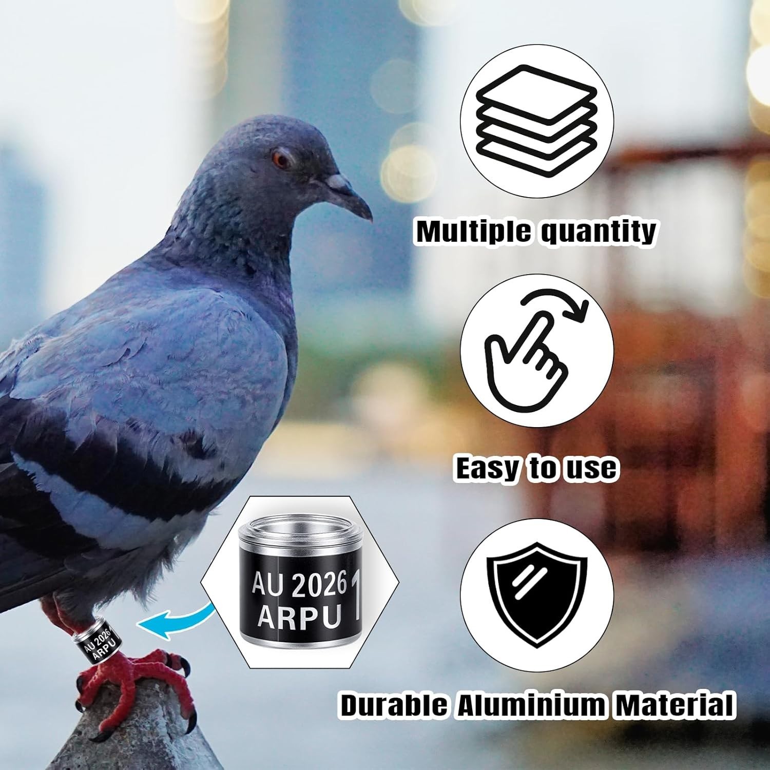 100Pcs Aluminium Pigeon Leg Rings Dove Leg Rings Identify Pigeon Bands with 2...