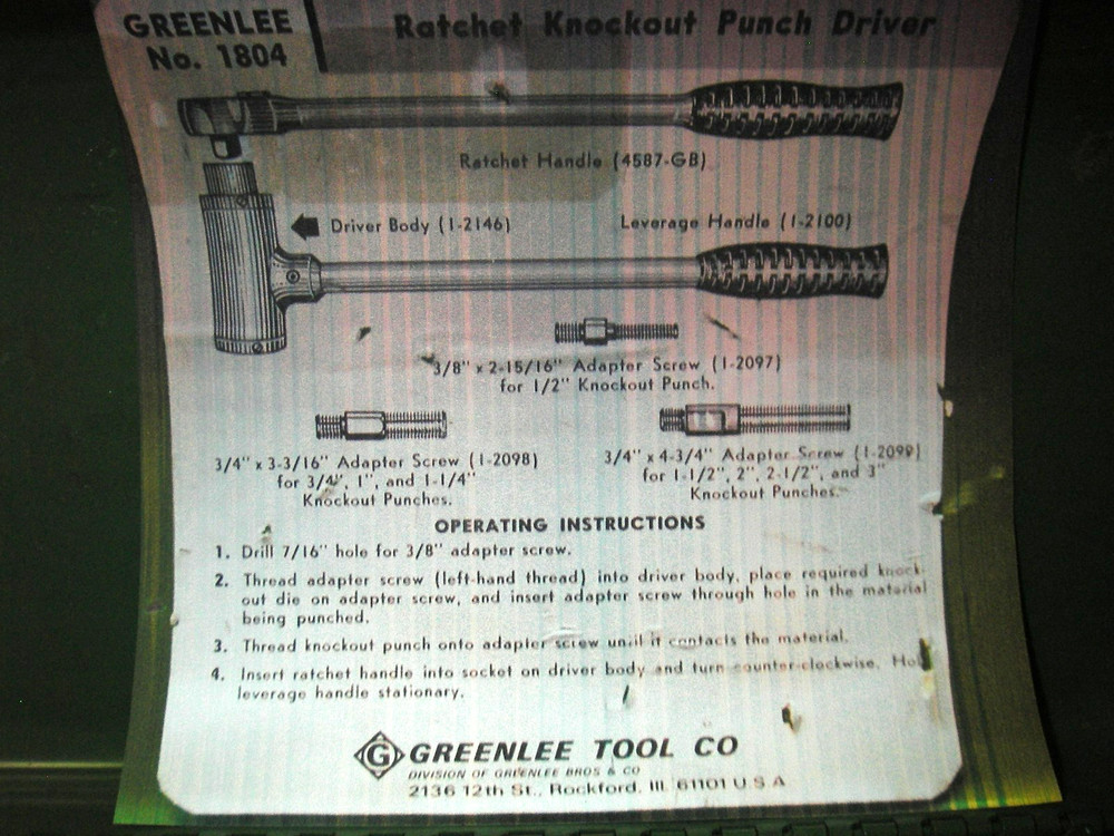 USED: Greenlee 1804 Ratchet Knockout Punch Driver Set