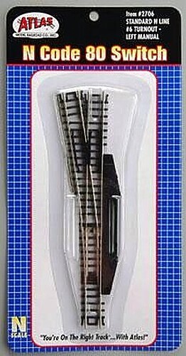 Atlas Code 80 #6 Switch Manual LH Black - N Scale Nickel Silver Model Train