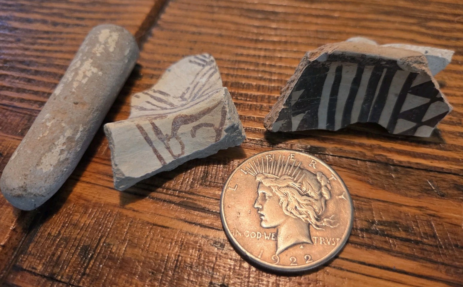 Prehistoric Anasazi Black On White Pottery Partial Ladle Dipper Handle Arizona