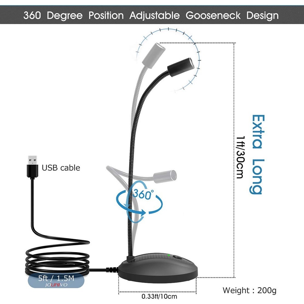 JOUNIVO USB Microphone, 360 Degree Adjustable Omnidirectional, JV-601