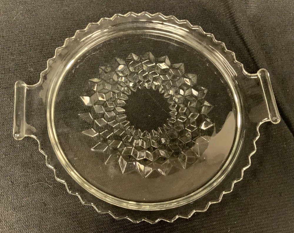 Jeannette CUBE pattern Round Glass Tray with Handles