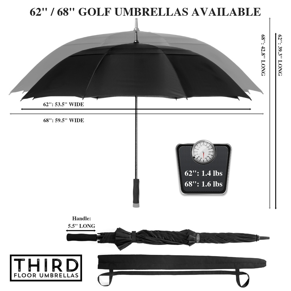 Third Floor Umbrellas 68 Inch Automatic Open Golf Umbrella - Large Vented Canopy
