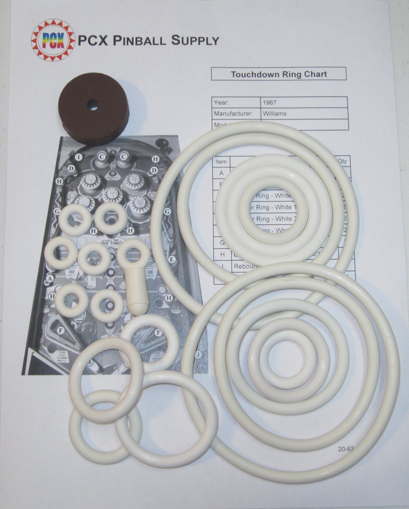 1967 Williams Touchdown Pinball Machine Rubber Ring Kit