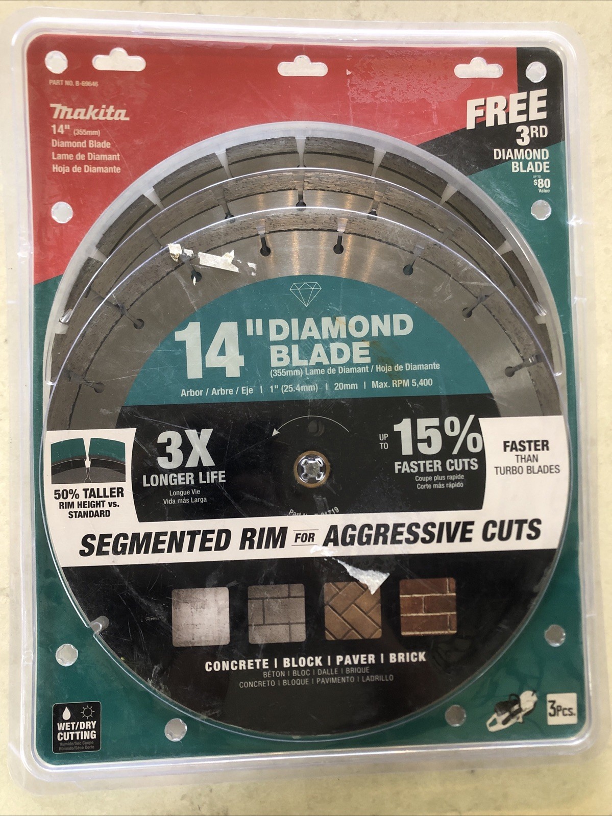 Makita B-69646 14" Segmented Rim Diamond Blade for General Purpose (3pk)