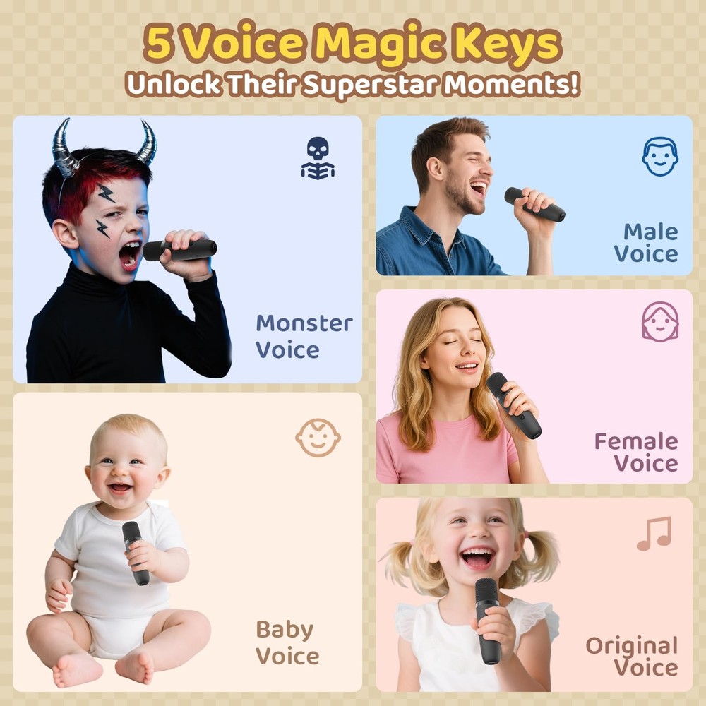 Mini Karaoke Machine, Portable Bluetooth Karaoke Speaker with 2 Wireless Micr...