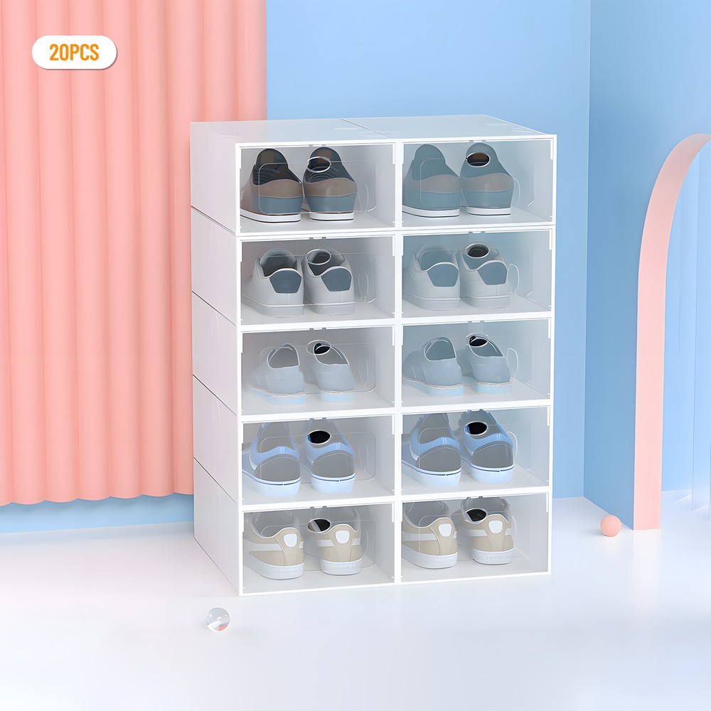 Stackable Shoe Storage Box Durable Plastic Sneaker Display Case Organizer 20pcs