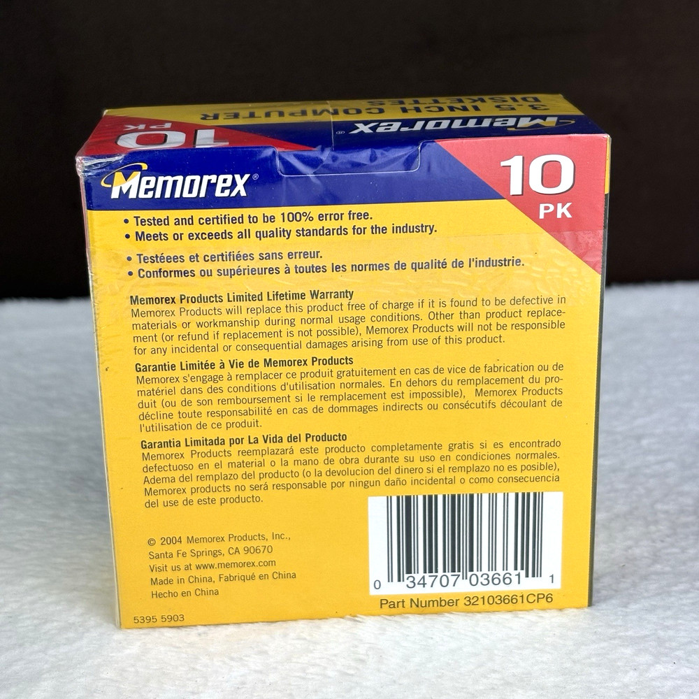 NEW & SEALED! 2004 Memorex Black 3.5" PC Computer Floppy Diskettes HD 10-PACK!