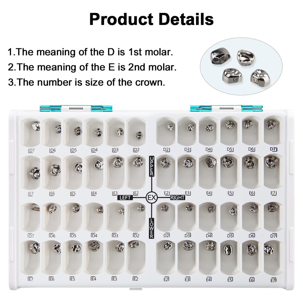 48 ASSORTED PRIMARY MOLAR STAINLESS STEEL CROWNS - COMPLETE KIT