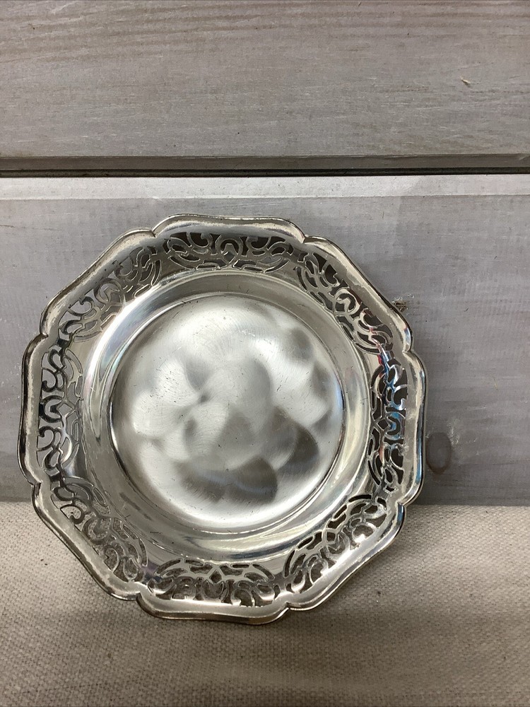 Vintage EP Brass Germany Brushed Silver Plate / Brass Footed Candy Dish Tray WMF