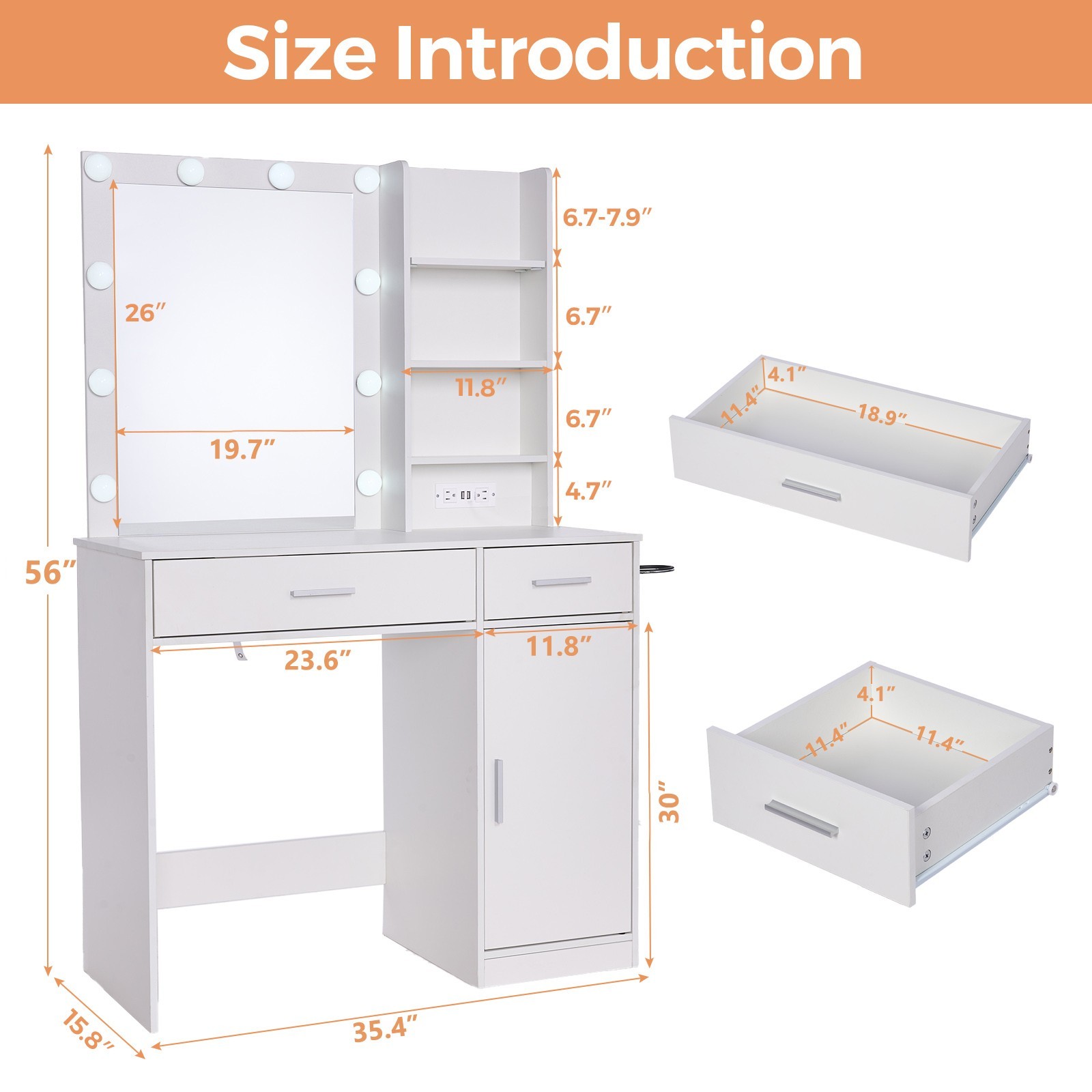 Makeup Vanity Desk with Mirror and 3-Color Light,4 Drawers,Cute Vanity Table