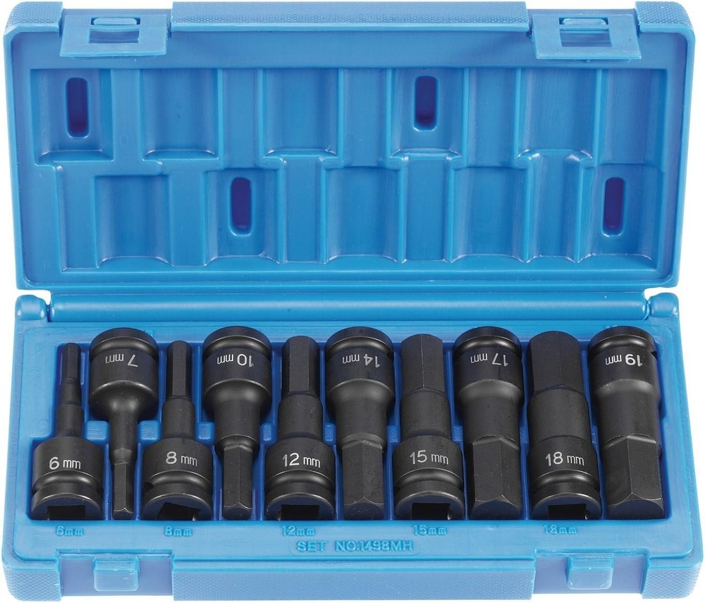 1/2" Drive 10 Piece Metric Hex Driver Set Drive Socket Sets