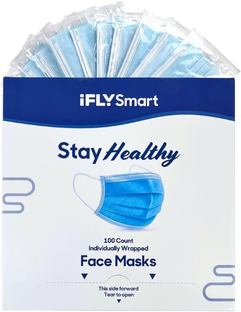 IFLY Smart Premium Disposable Blue Face Mask Individually Wrapped - Soft on...
