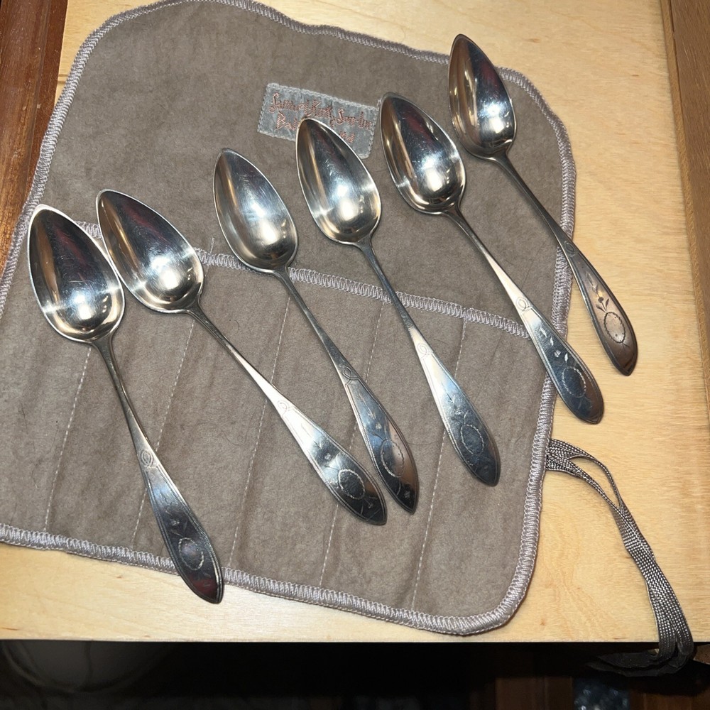 Antique Dutch 833 Silver Grapefruit Spoons Set-6