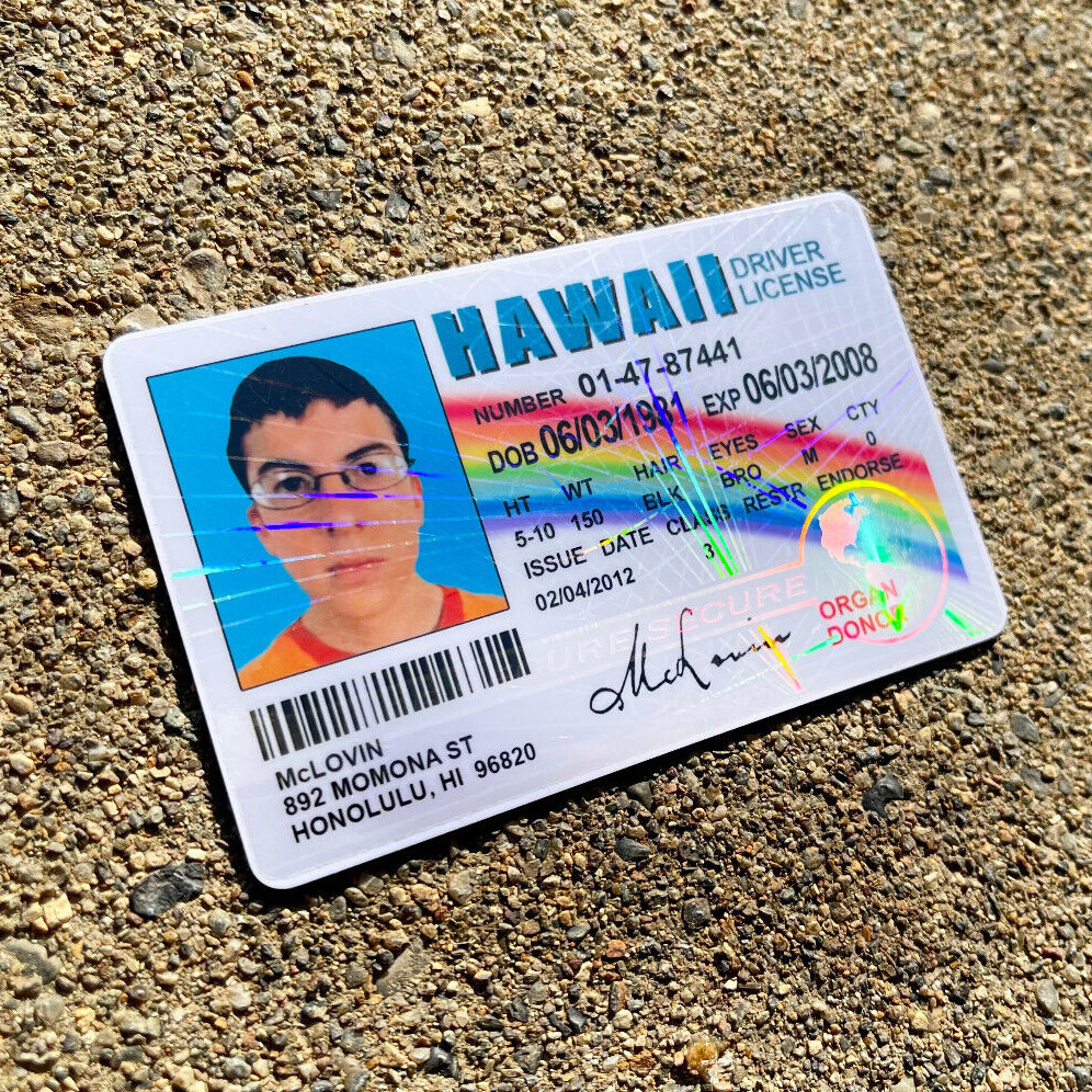 🌈🤓 McLovin ID CARD Movie Superbad Mc Lovin with "HOLOGRAM" 🌈🤓
