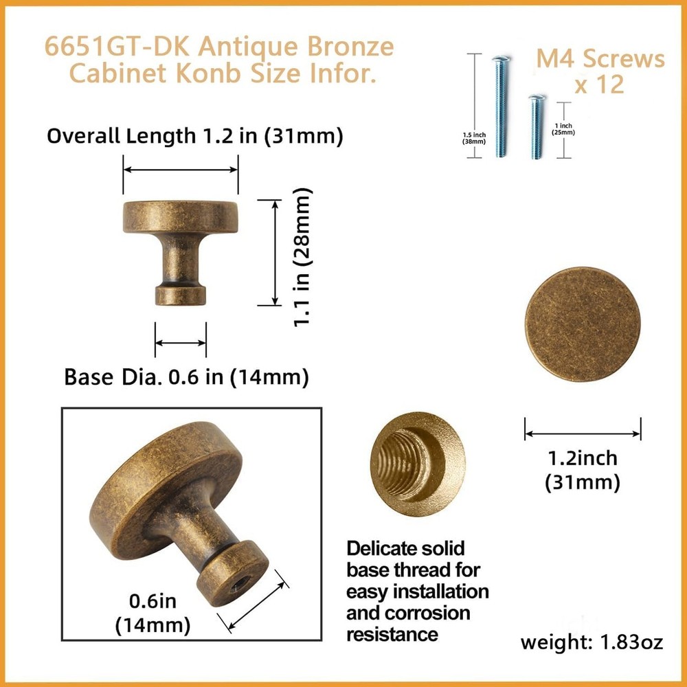 Goo-Ki 6 Pack Cabinet Knobs Antique Brass Drawer Knobs - Solid Zinc Alloy Sin...