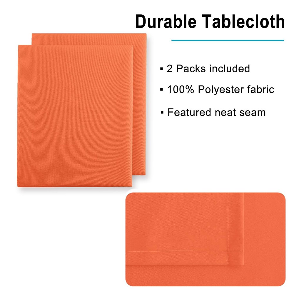 2 PCS 60x60 Pumpkin Orange Square Tablecloth, Waterproof, Washable, Polyester