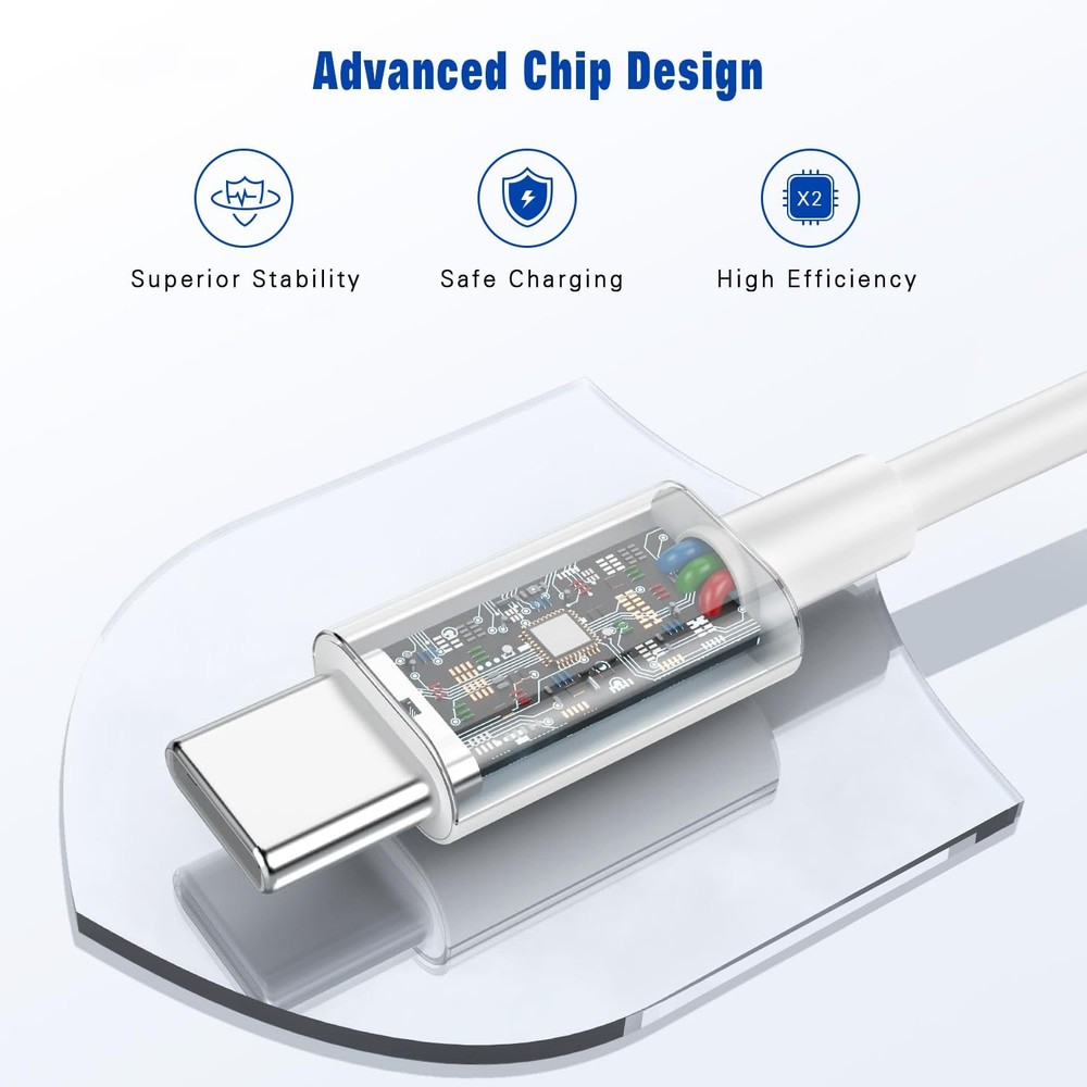 2 Pack USB C to C Cable,3FT Type C C Cord for Apple,60W White