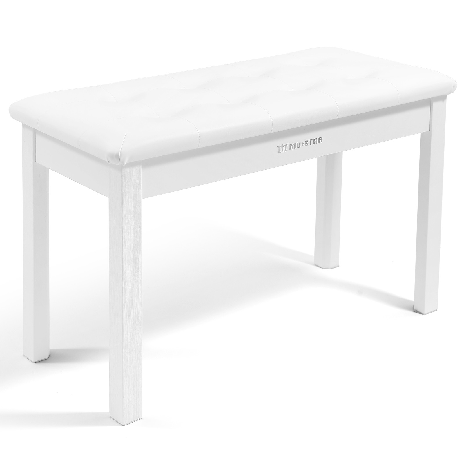 Wooden White Duet Piano Keyboards Bench Vanity Stool with Storage,Padded Cushion