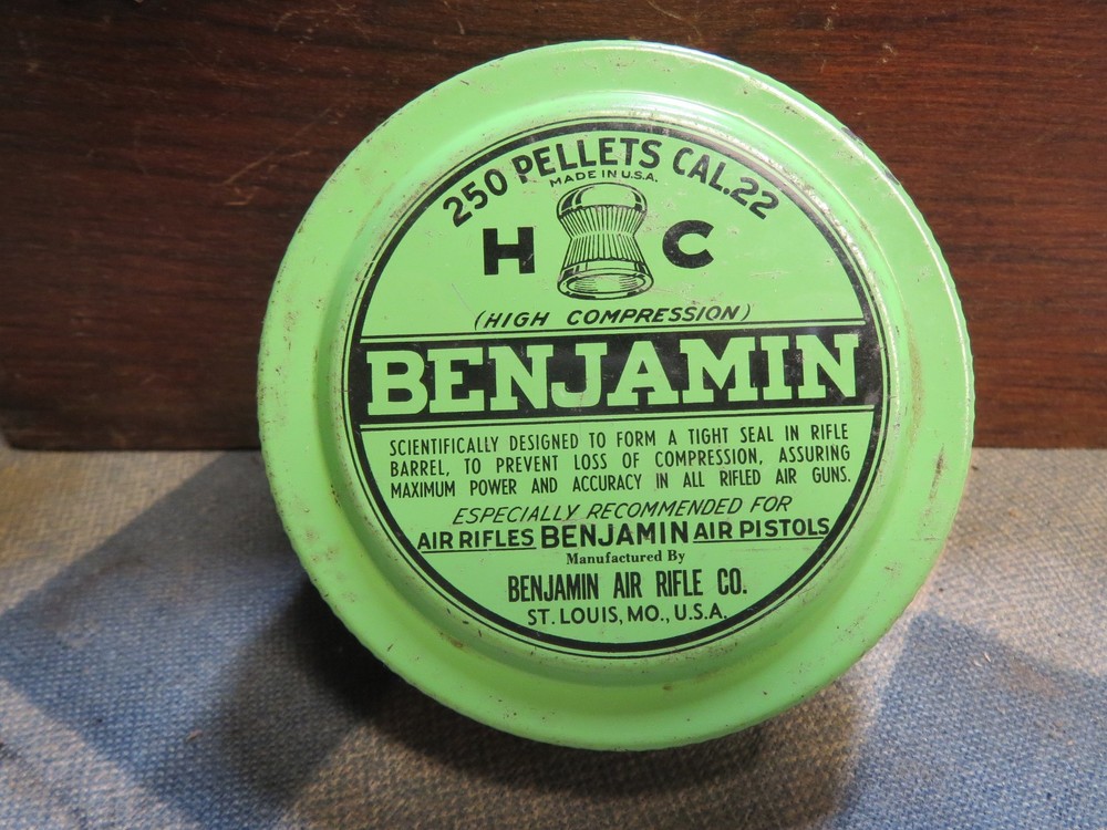 VINTAGE BENJAMIN HC PELLETS TIN .22 CAL Empty