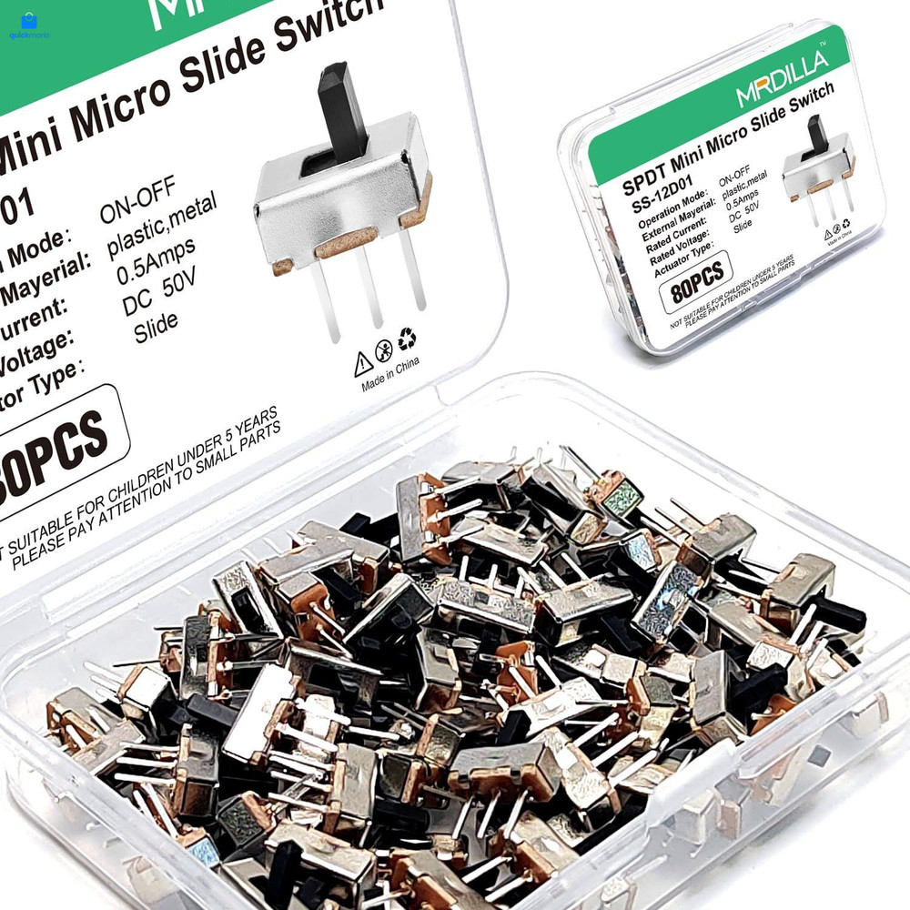 80 Pcs SPDT Micro Slide Switch 3 Pin 2 Position,Small 3mm Vertical silver