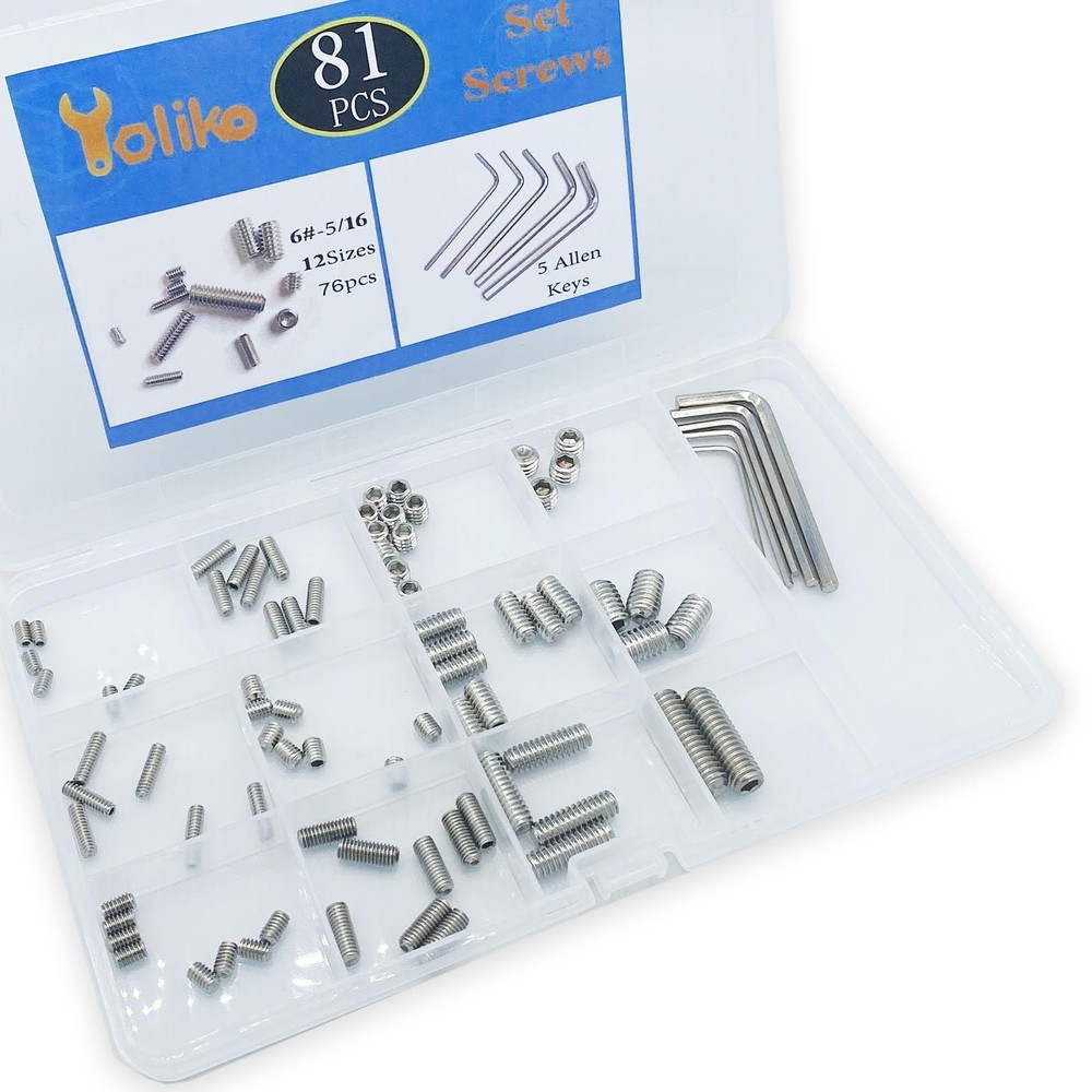 81pcs 6# 8# 10# 1/4 5/16 12 Sizes Thread Hex Socket Set Screw Assortment kit ...
