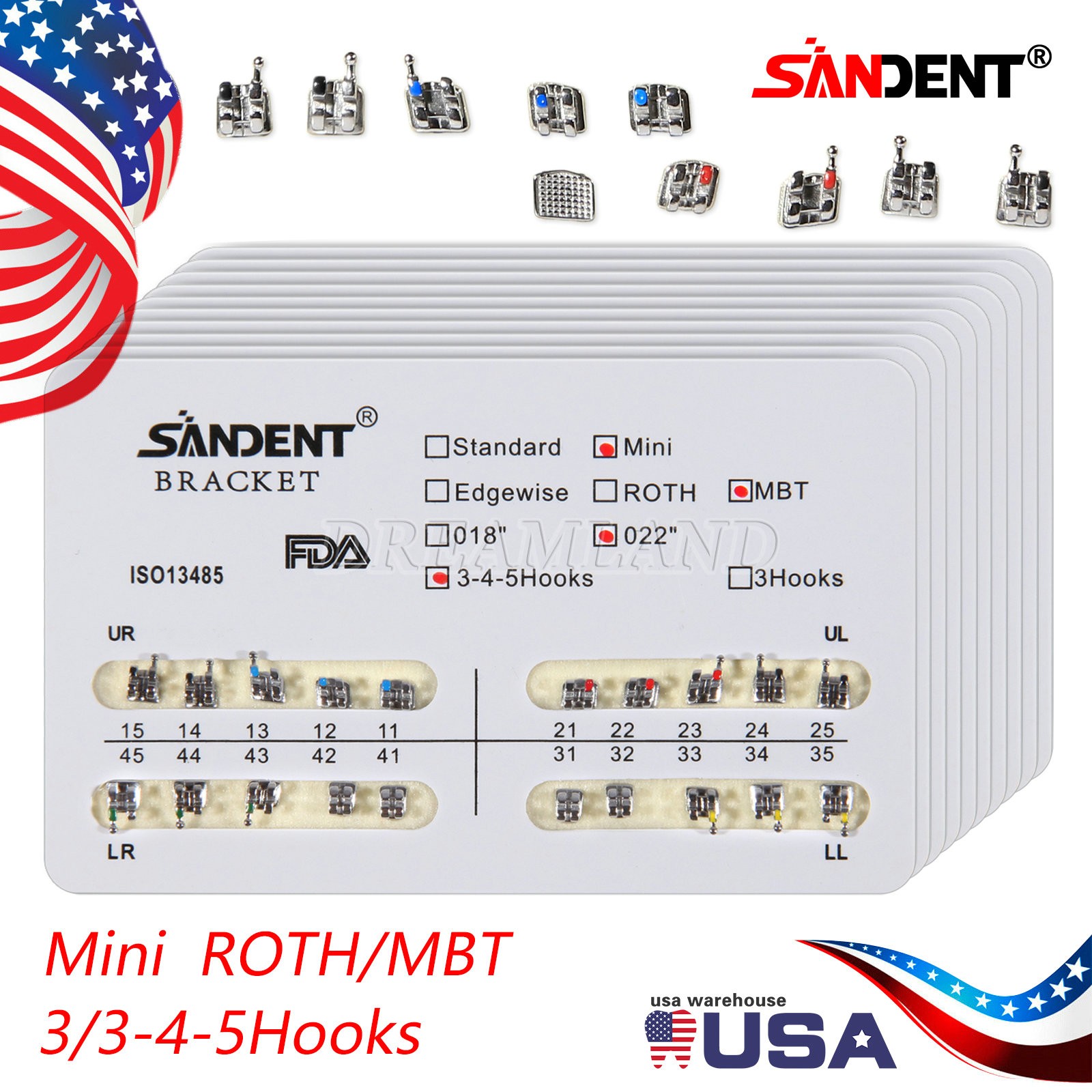 10 Kits Dental Orthodontic Bracket Braces Mini Roth/MBT 022 345/3 Hooks mx