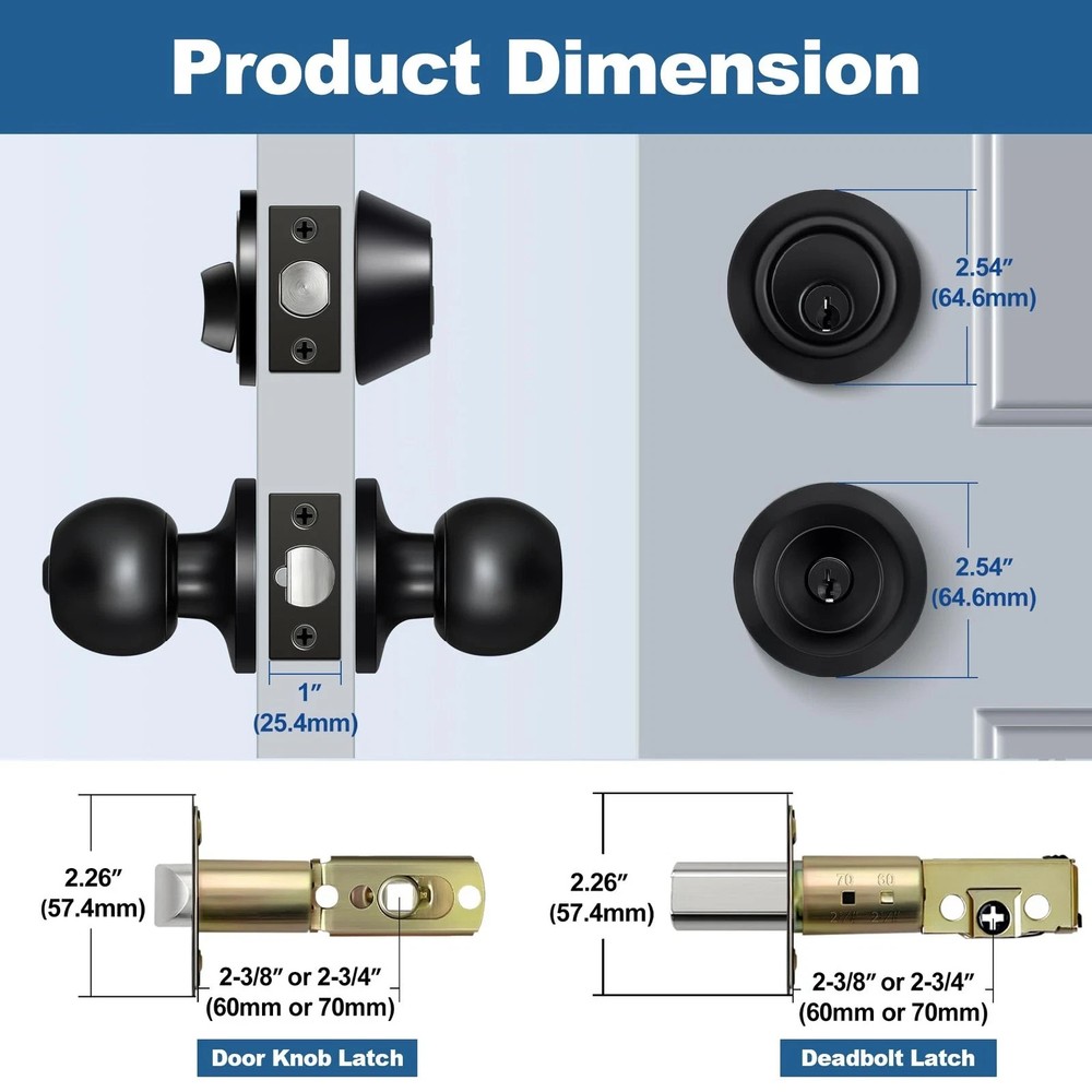 BESTTEN 2 Pack Keyed Same Exterior Door Knobs and Single Cylinder Deadbolts C...