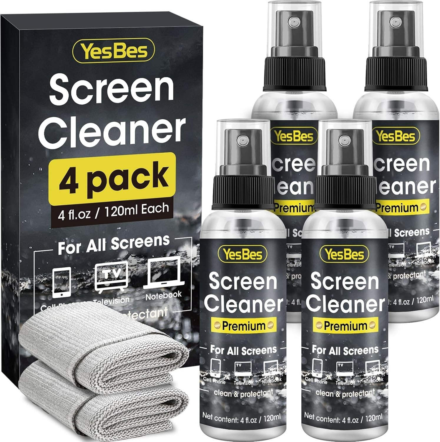 Screen Cleaner Spray 16Oz (4Oz X 4 Pack) - TV & Computer Screen Cleaner with