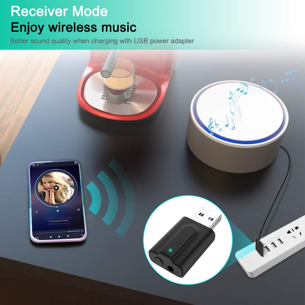 Bluetooth 5.0 Transmitter Receiver Adapter, 3.5mm Portable Small, 2 in 1
