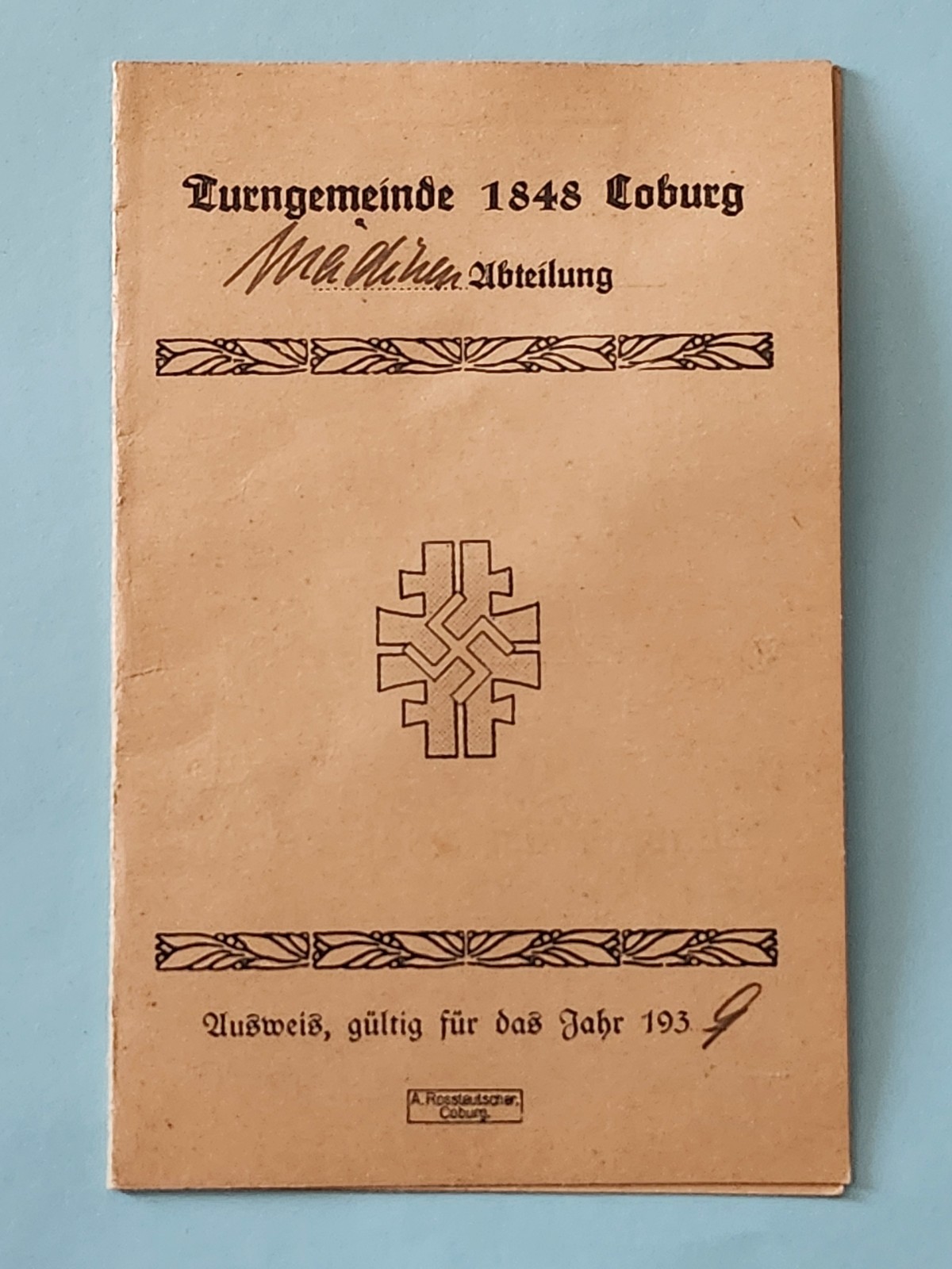 WW2 Germany. Gymnastics community Coburg 1938. Rare.