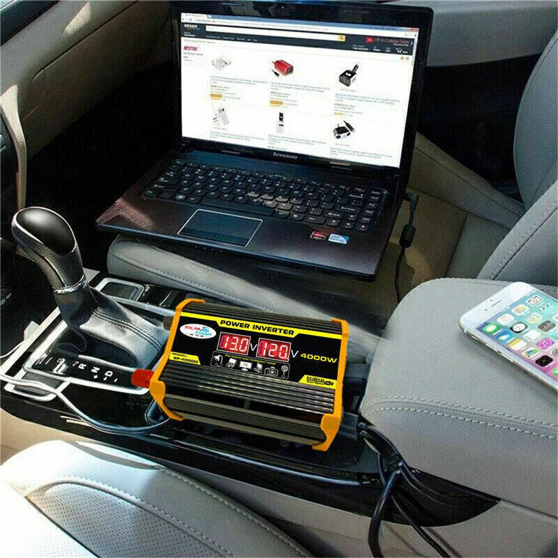 4000W Car Power Inverter DC 12V To AC 110V Pure Sine Wave Converter LCD USA