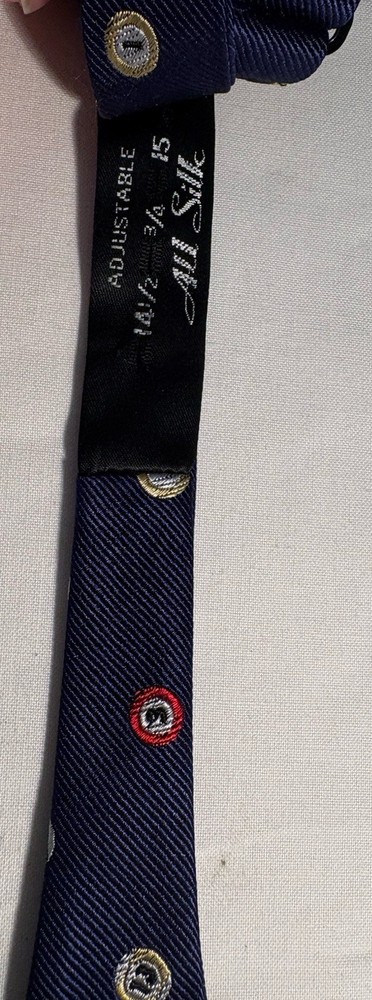 Rooster Bowtie Navy Blue Repp Pool Ball Pattern 100% Silk Self Tie, NWT