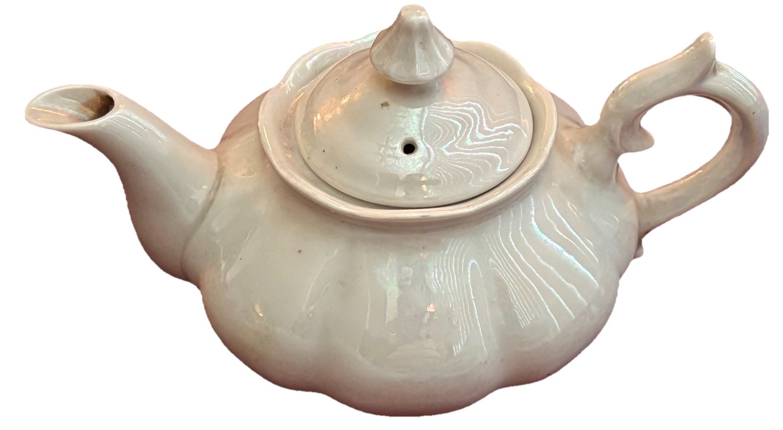 Vtg Limited Edition Saji White Iridescent Teapot Made in Japan Fancy China 5/402