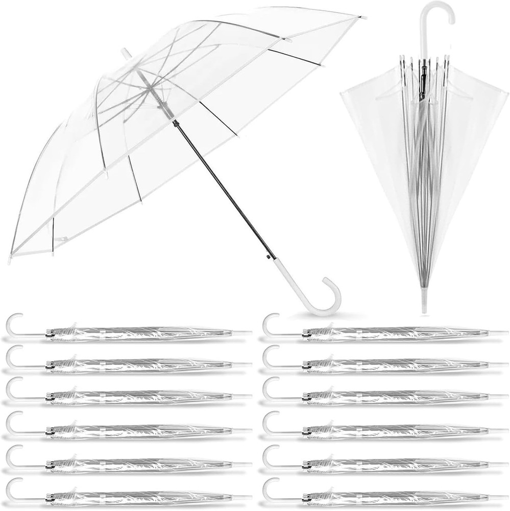 12 Pcs Wedding Umbrella Bulk,with J Hook Handle,Auto Open Stick Clear...
