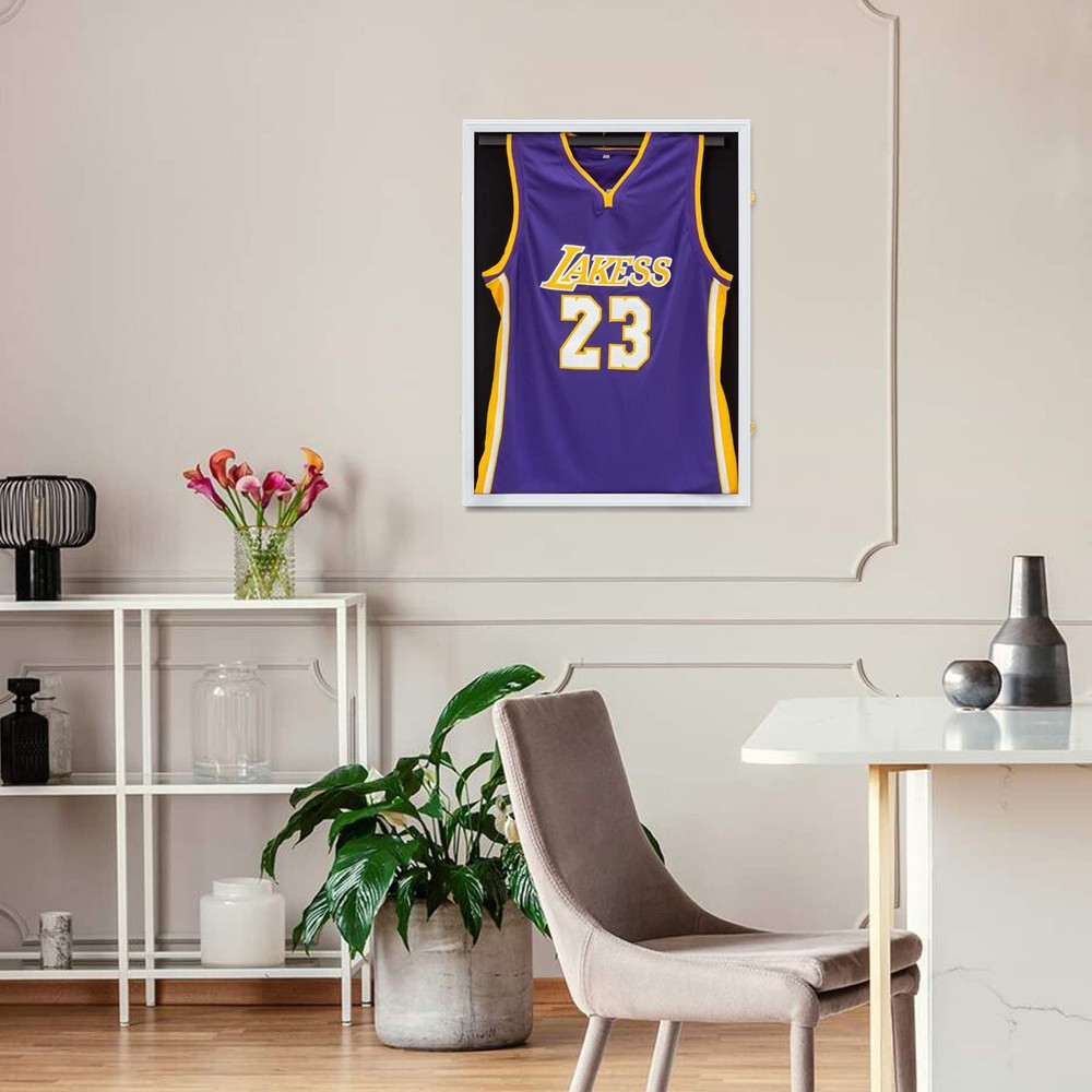 Jersey Frame Display Case, Large Lockable Whtie with Gold Locks, White