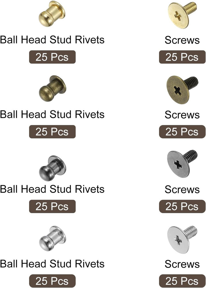 5Mm Ball Head Stud Rivets Screw Back, 100Pack round Head Button Nipple Rivet for