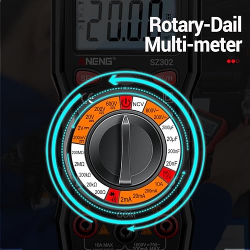 Multimeter with Backlit LCD,Ohm Volt Amp SZ302 Black(Backlit Screen with NCV)