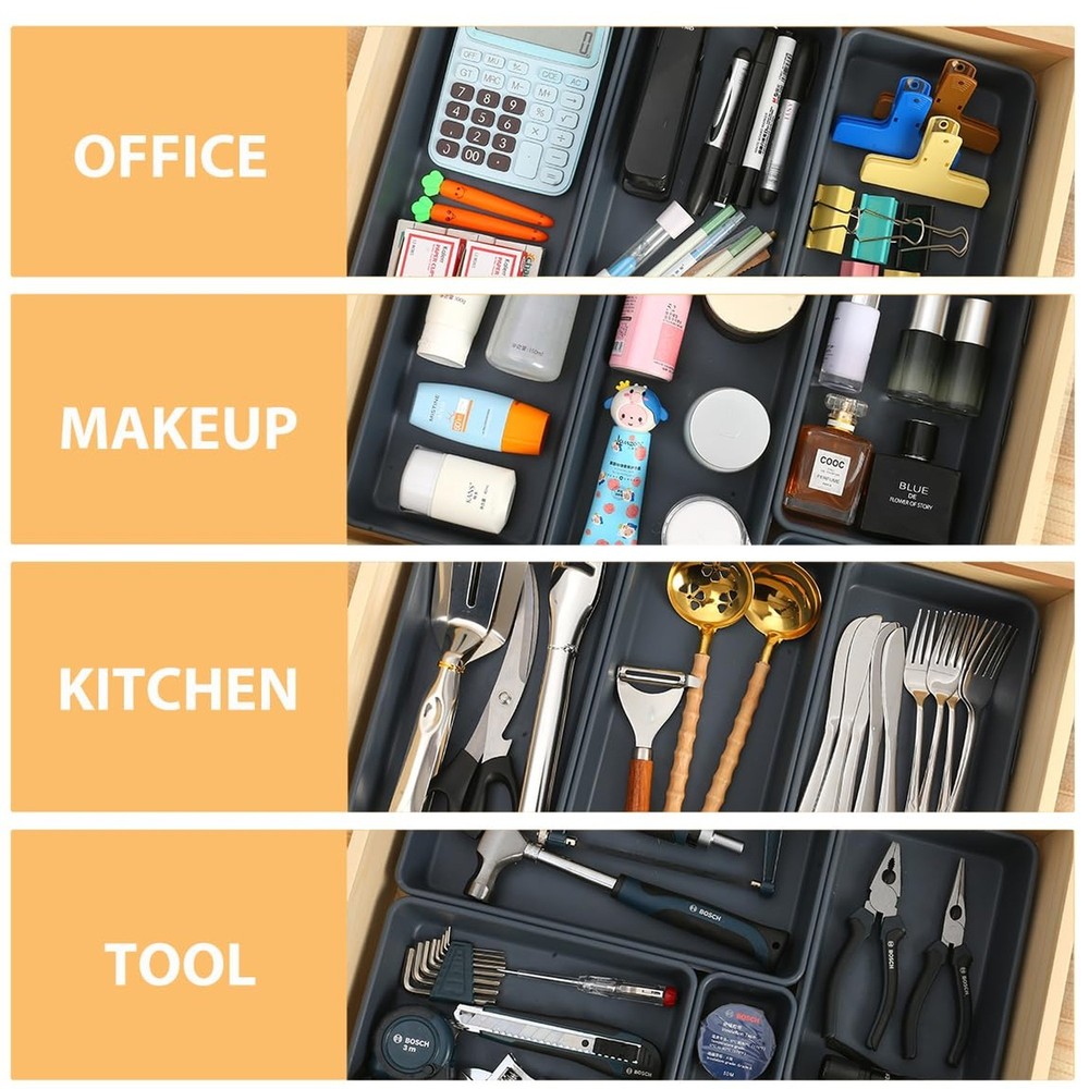 6 PCS Large Drawer Organizer, 3 Sizes Plastic Versatile Desk Drawer Organizer...