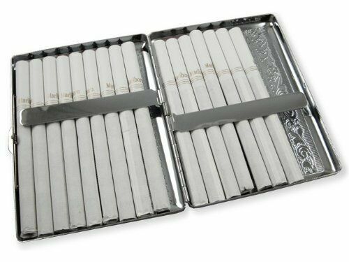 Victorian Style Cigarette Metal Case Double Sided King Etched Pattern USA