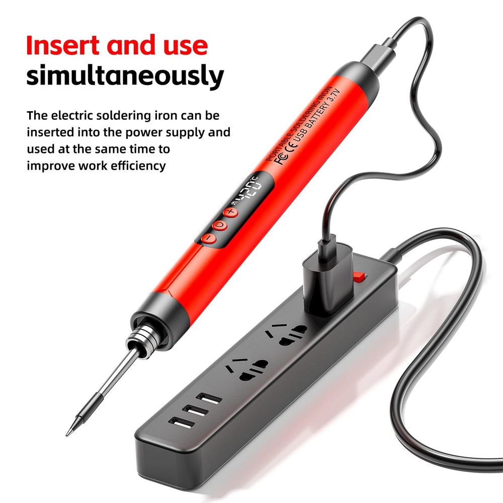 Cordless USB Rechargeable Portable Soldering Iron, Digital adjustable Red